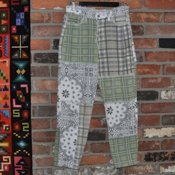 Raggedy Ann Inspired Frayed Patchwork Plaid & Bandana High Rise Pants M - Picture 5 of 12